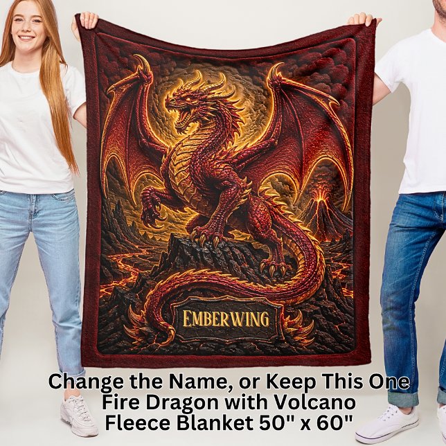Add Name Fire Dragonon Mountain with Volcano Fleece Blanket (Creator Uploaded)