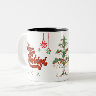 Add Name Fleece Navidad Merry Christmas Sheep Tree Two-Tone Coffee Mug