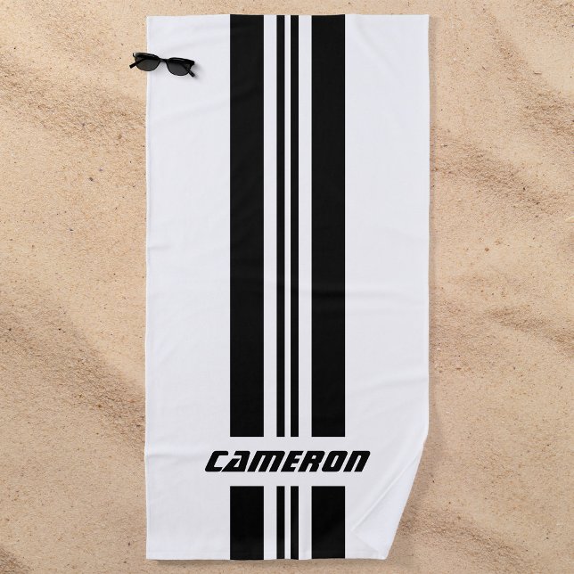 Add Name Fully Custom Colours Racing Stripes 1 Beach Towel (Creator Uploaded)