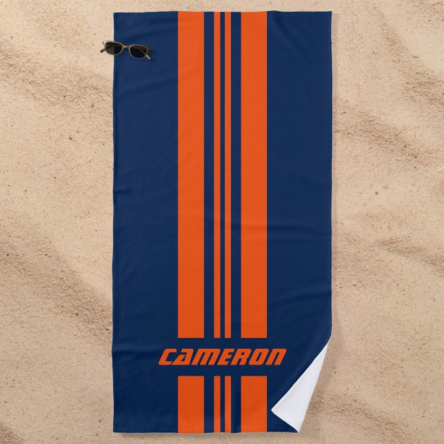 Add Name Fully Custom Colours Racing Stripes 1 Beach Towel (Creator Uploaded)