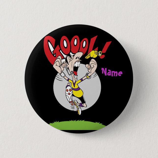 Add name Funny Soccer footballer cartoon 2 Inch Round Button (Front)