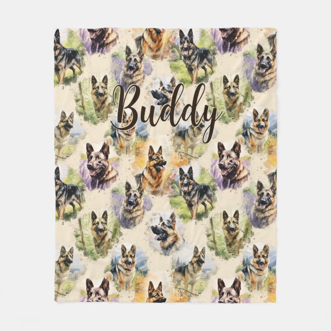 Add Name, German Shepherd  Fleece Blanket (Front)