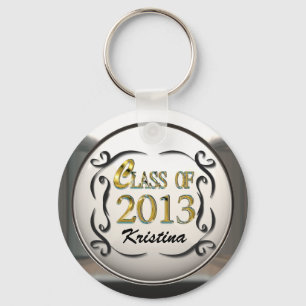 Add Name Gold & Black Decorative Grad Keychain