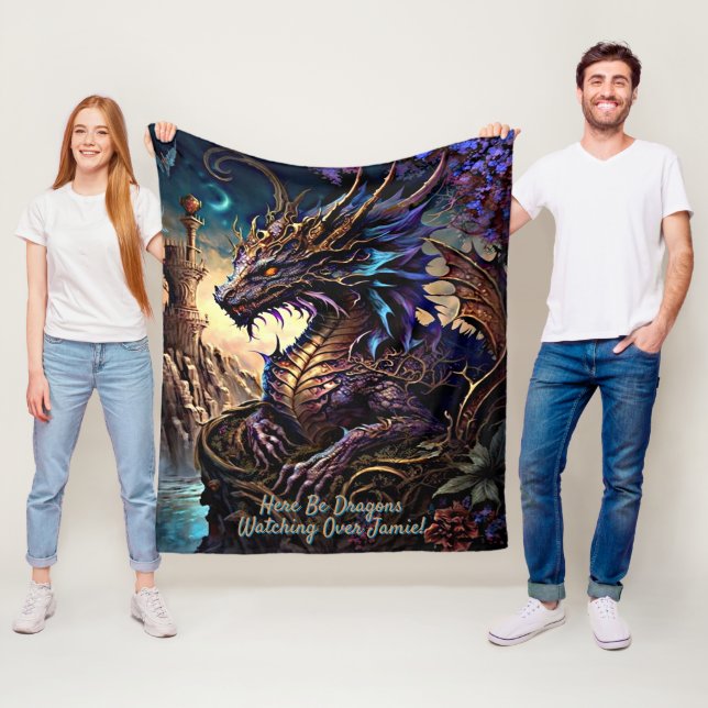 Add Name Golden Dragon with Tower Fleece Blanket (In Situ)