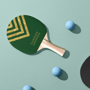 Add Name Green and Faux Gold Chevron Ping Pong Paddle