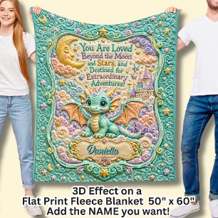 Add Name Green Baby Dragon 3D Effect Fleece Blanket