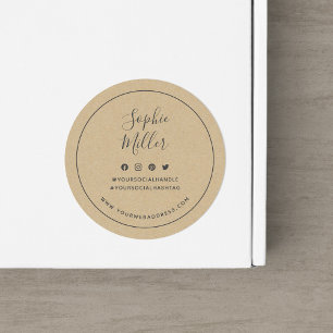 Add Name Grey Border Social Media Branding Kraft Classic Round Sticker