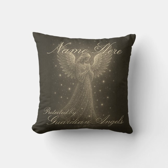 Add Name Guardian Angel Throw Pillow (Front)