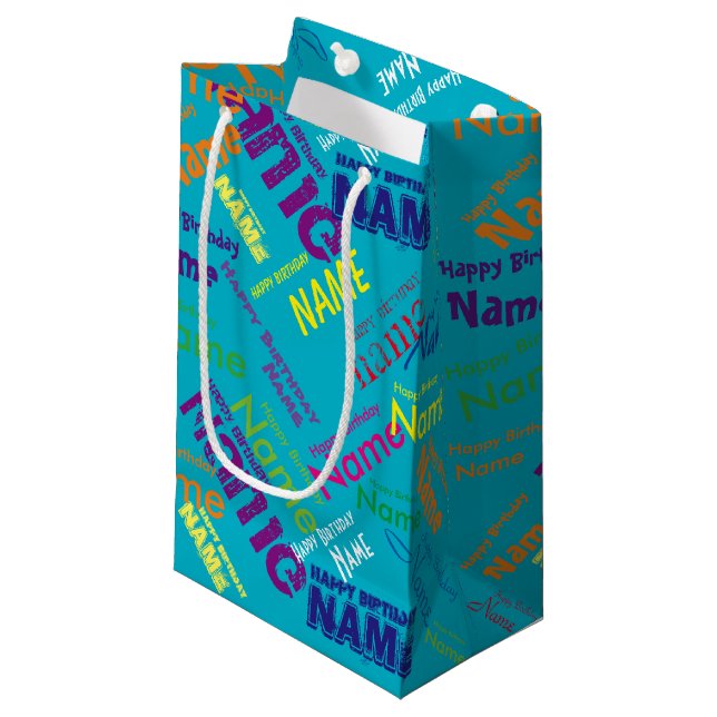 Add Name, Happy Birthday Small Gift Bag (Front Angled)