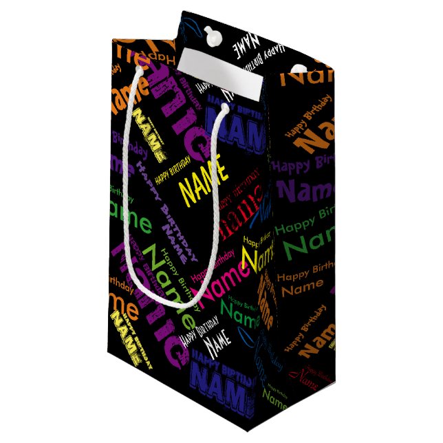 Add Name, Happy Birthday Small Gift Bag (Front Angled)