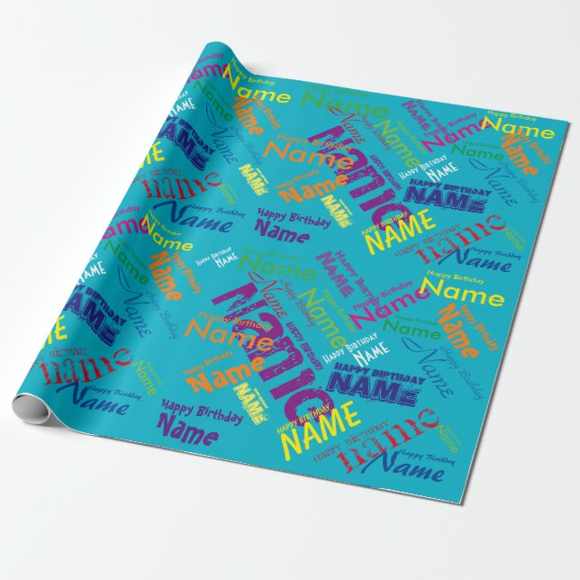 Add Name Happy Birthday Wrapping Paper (Unrolled)