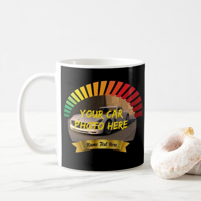 Add Name & His Car Photo, with Banner Speedo Icon  Coffee Mug (With Donut)