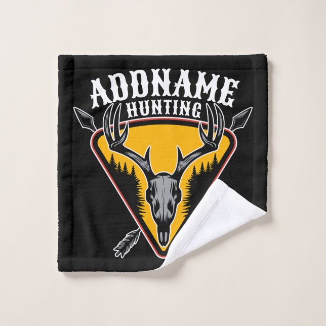 ADD NAME Hunter Elk Skull Big Antlers Deer Hunting Bath Towel Set (Wash Cloth)