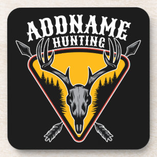 ADD NAME Hunter Elk Skull Big Antlers Deer Hunting Coaster