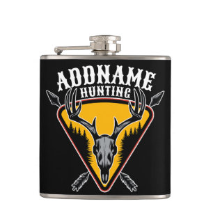 ADD NAME Hunter Elk Skull Big Antlers Deer Hunting Hip Flask