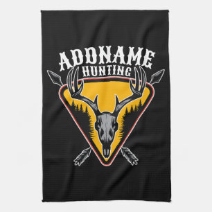 ADD NAME Hunter Elk Skull Big Antlers Deer Hunting Kitchen Towel
