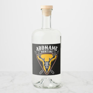 ADD NAME Hunter Elk Skull Big Antlers Deer Hunting Liquor Bottle Label