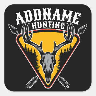 ADD NAME Hunter Elk Skull Big Antlers Deer Hunting Square Sticker