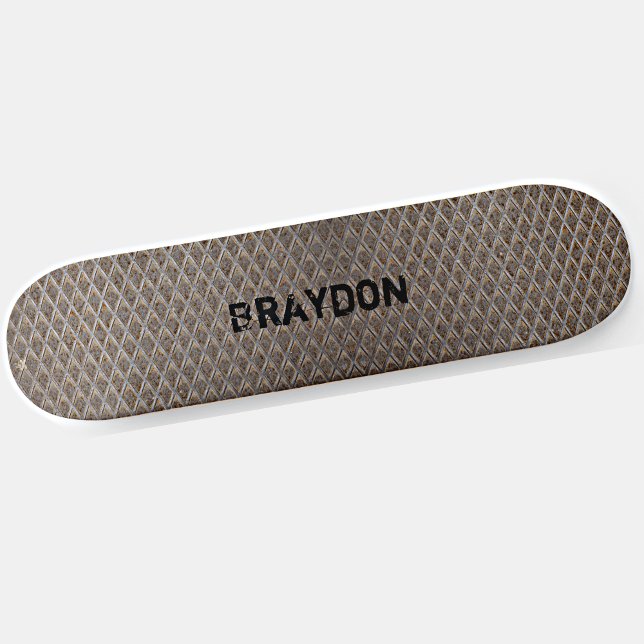 Add Name Initial Grey Brown Chequered Plate Look   Skateboard (Creator Uploaded)