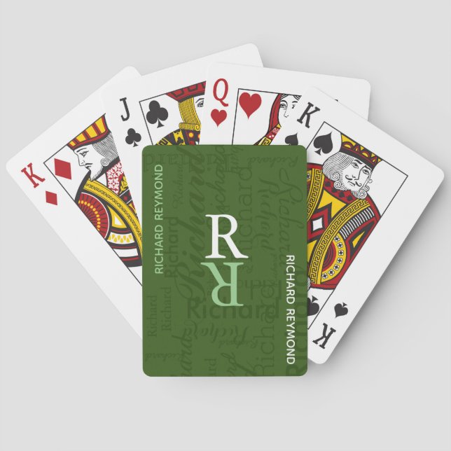 Add Name Initial to get Personalized Green Playing Cards (Back)