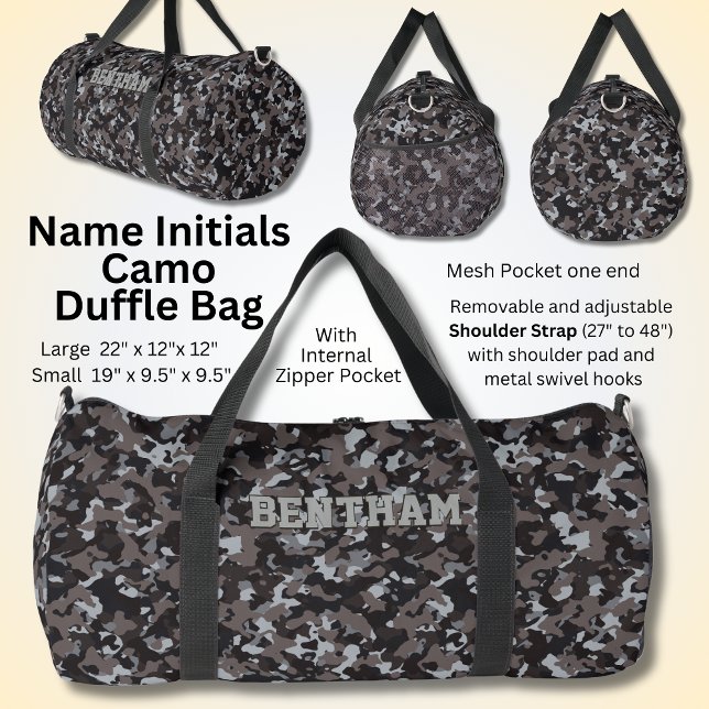 Add Name Initials Camouflage Browns Greys Duffle Bag (Creator Uploaded)