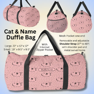 Add Name Initials, Cat Mom on Pink Duffle Bag