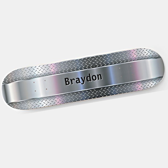 Add Name, Initials, Metal Shine Checkerplate Look  Skateboard (Creator Uploaded)