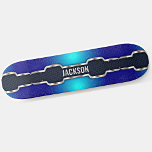 Add Name Initials, Metallic Black Shine Blue Frame Skateboard<br><div class="desc">Add any name or initials you want on this great design - See my store for lots more personalized skateboard designs and Skateboard T-Shirts,  Hoodies,  Backpacks,  Blankets and more.</div>