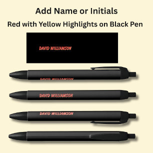 Add Name Initials Red + Yellow highlights on Black Ink Pen