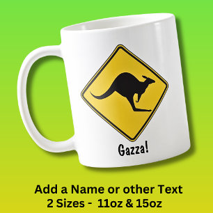 Add Name, Kangaroo Road Sign Yellow Black & Yellow Coffee Mug