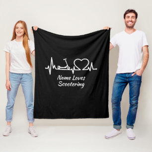 Add Name Loves Scootering Scooter Heartbeat Line   Fleece Blanket