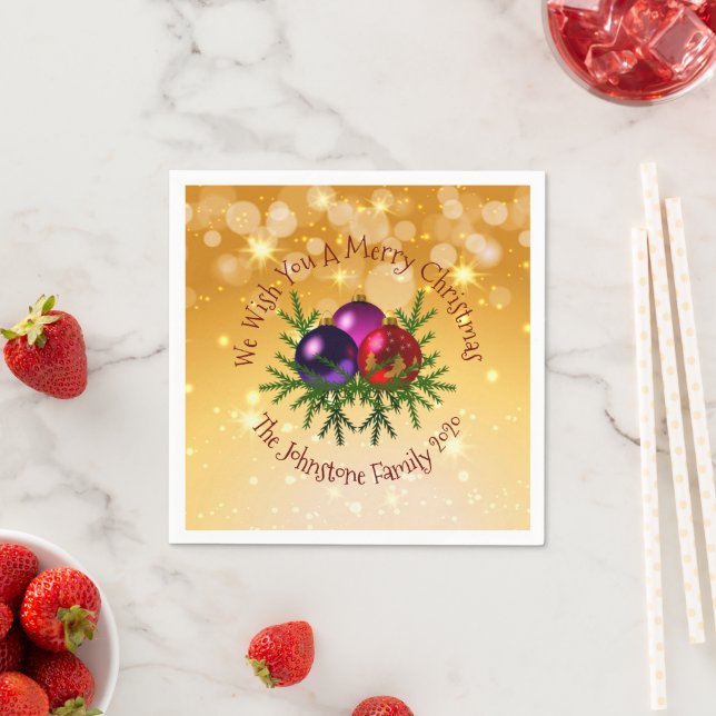 Add Name Matching Christmas on Gold  Cocktail Napkin (Insitu)