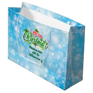 Add Name Matching Merry Christmas Blue Large Gift Bag