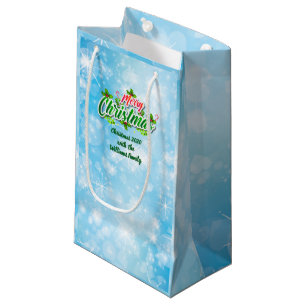 Add Name Matching Merry Christmas Blue Small Gift Bag