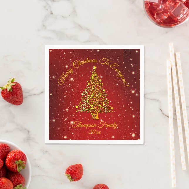 Add Name Matching Set Christmas Red Gold Tree  Napkin (Insitu)