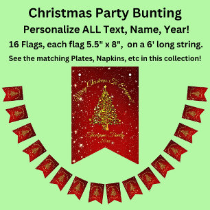 Add Name Matching Set Christmas Red Gold Tree Star Bunting Flags