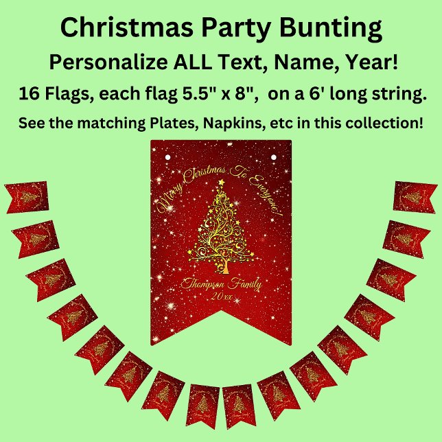 Add Name Matching Set Christmas Red Gold Tree Star Bunting Flags (Creator Uploaded)