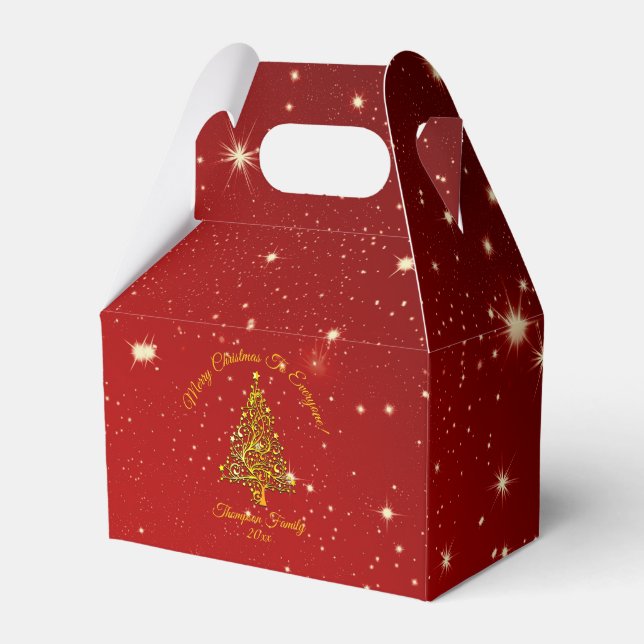 Add Name Matching Set Christmas Red Gold Tree Star Favor Box (Front Side)