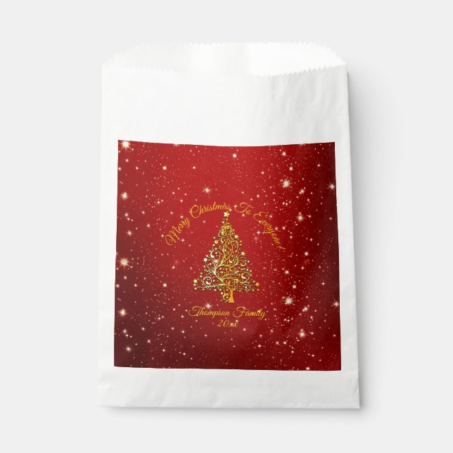 Add Name Matching Set Christmas Red Gold Tree Star Favour Bag (Front)