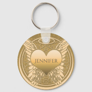 Add Name   Memorial   Gold Angel Wings Keychain