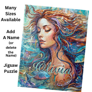 Add Name Mermaid Underwater in Sea, Hair Fish Jigsaw Puzzle