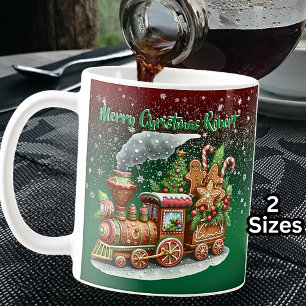 Add Name, Merry Christmas Gingerbread Steam Train Coffee Mug