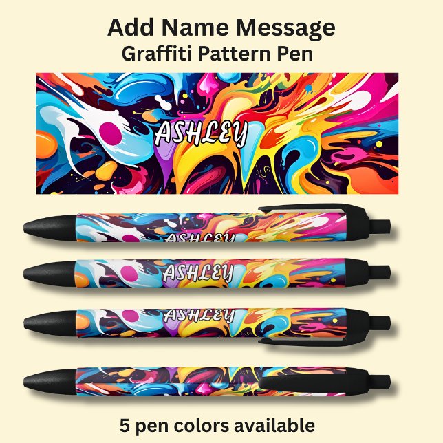 Add Name, Message, on Graffiti Pattern Black Ink Pen (Creator Uploaded)