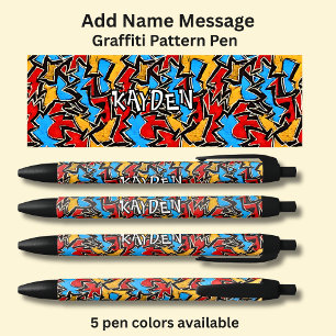Add Name Message, on Graffiti Pattern Black Ink Pen