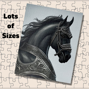 Add Name Message, Strong Black Horse with Armour  Jigsaw Puzzle