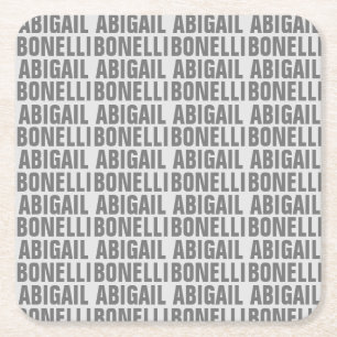 Add name minimalist bold modern grey chic square paper coaster