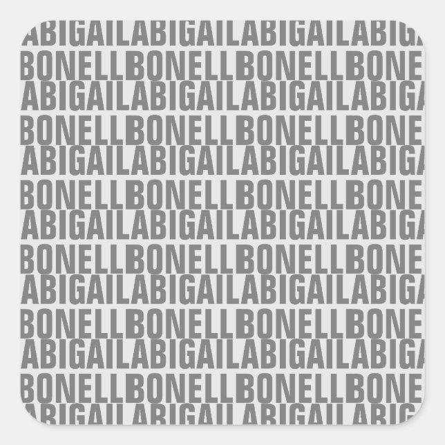Add name minimalist bold modern grey chic square sticker (Front)