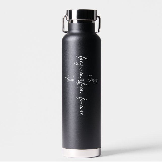 Add Name Modern Script Christian Cross Forgiven  Water Bottle (Front)