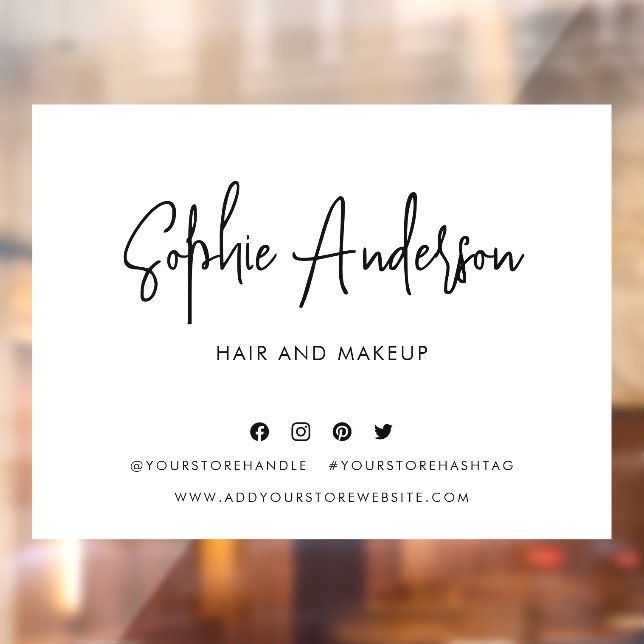 Add Name Modern Script Social Media Custom Colour Window Cling (Sheet 2)