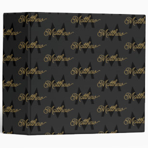  Add Name & Monogram Black & Gold Chic Classy Mens Binder